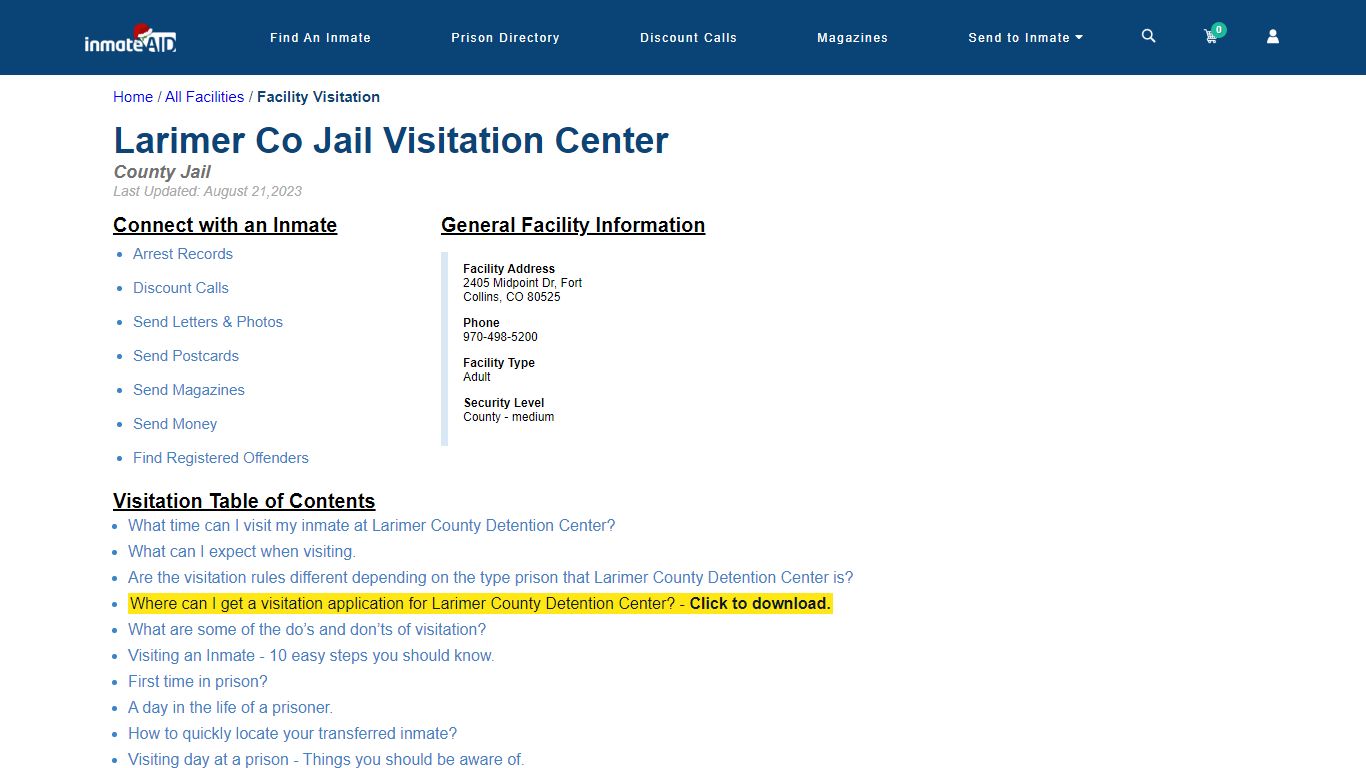 Larimer County Detention Center | Visitation, dress code ... - InmateAid
